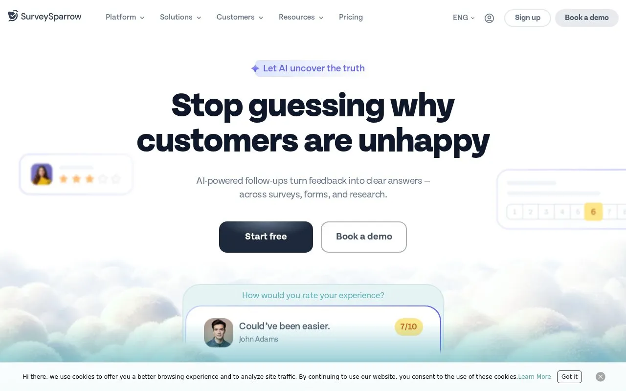 SurveySparrow homepage screenshot