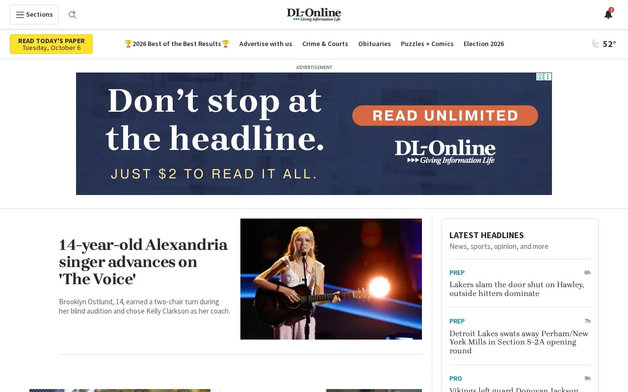 Detroit Lakes Tribune homepage screenshot