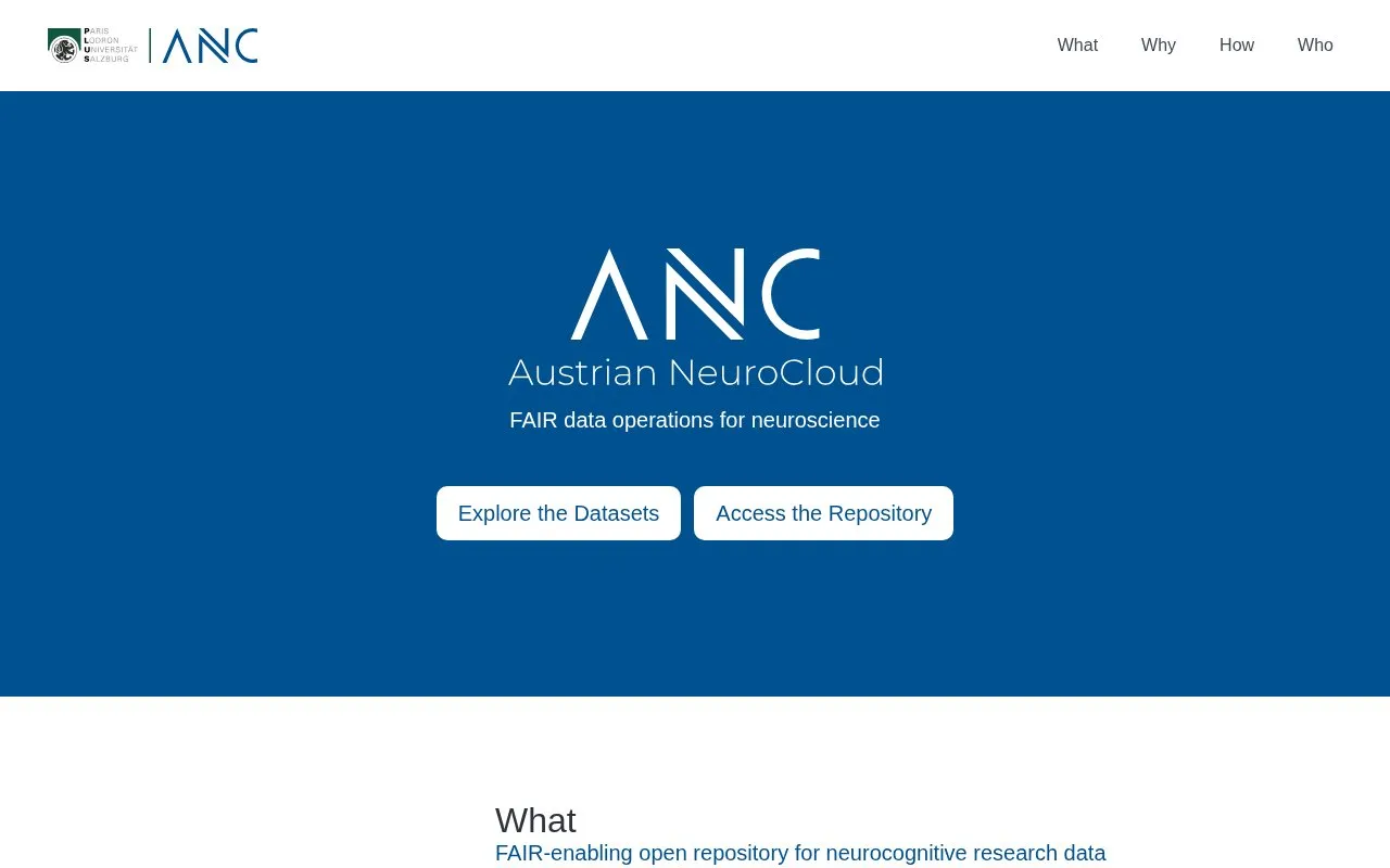 Austrian NeuroCloud homepage screenshot