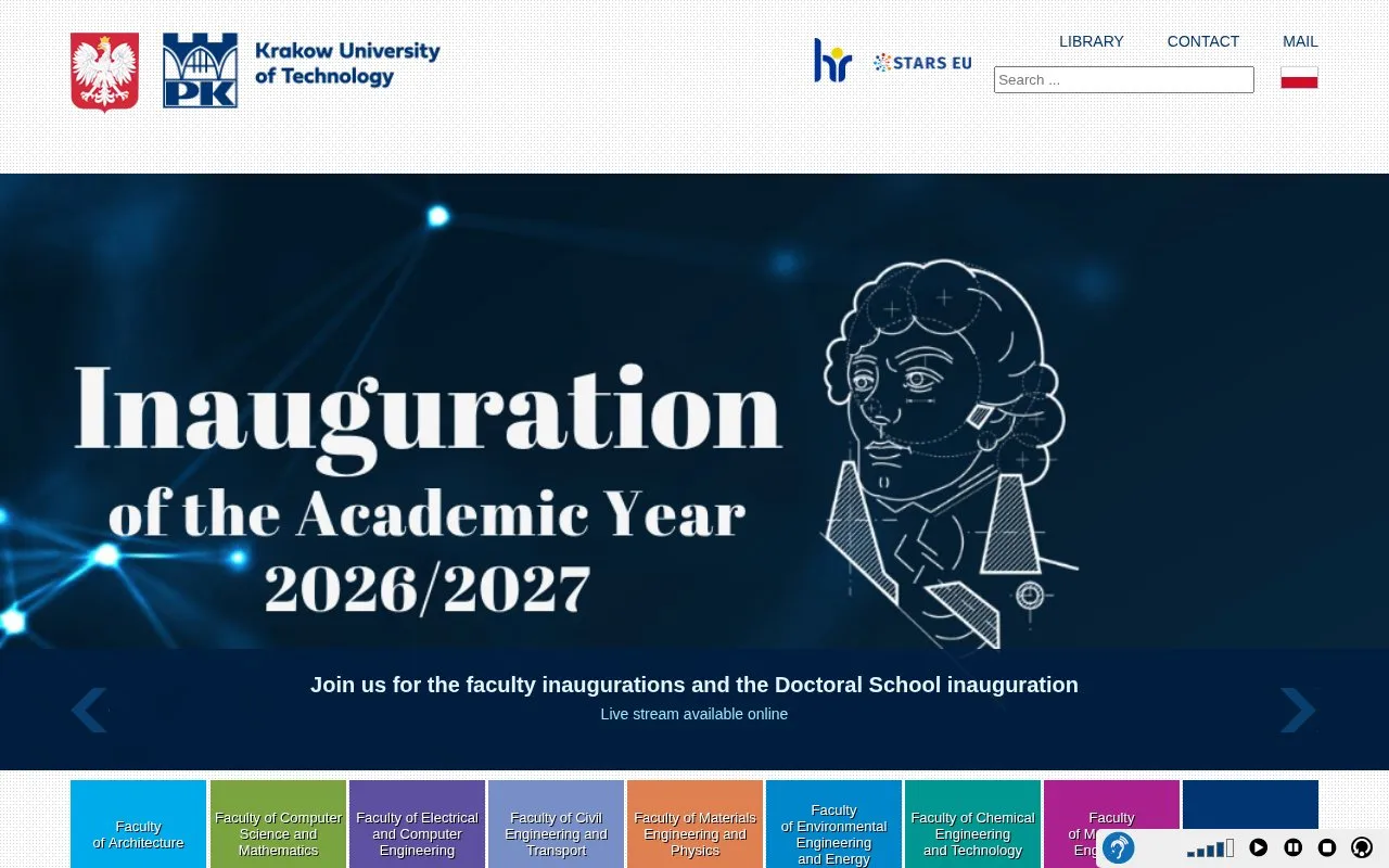 Tadeusz Kosciuszko Cracow University of Technology homepage screenshot