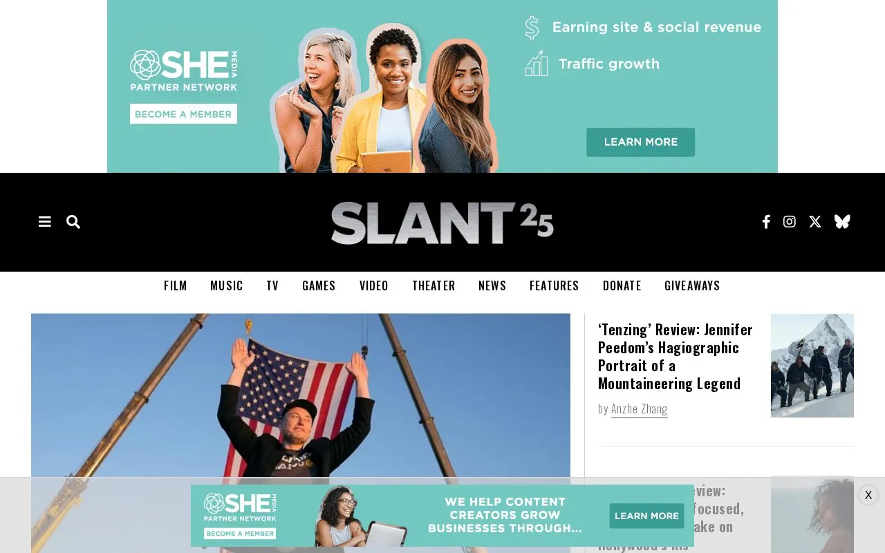 Slant Magazine homepage screenshot