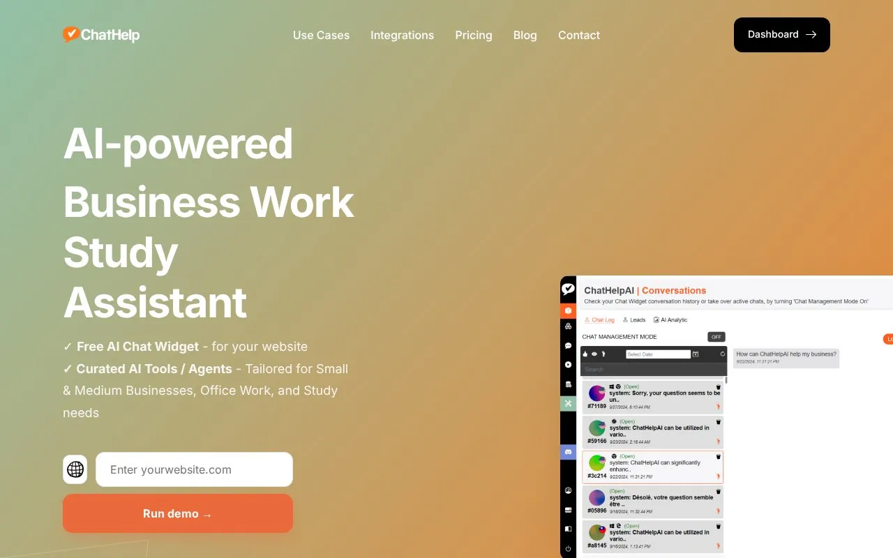 ChatHelp.ai homepage screenshot