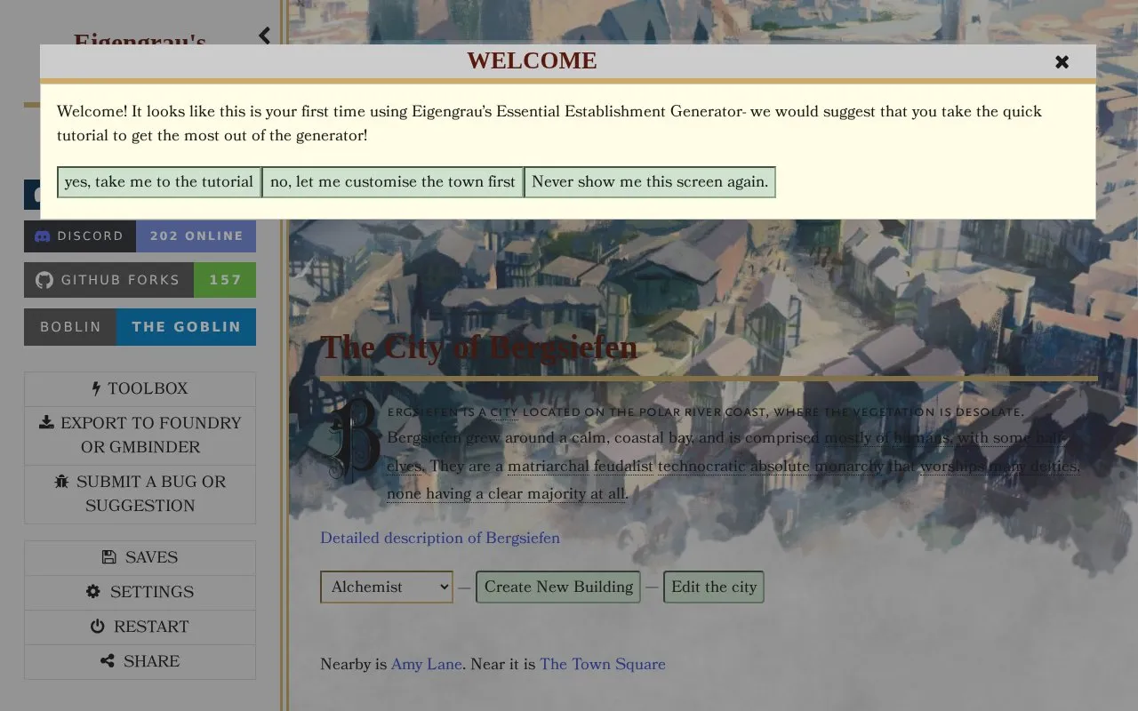 Eigengrau's Generator homepage screenshot