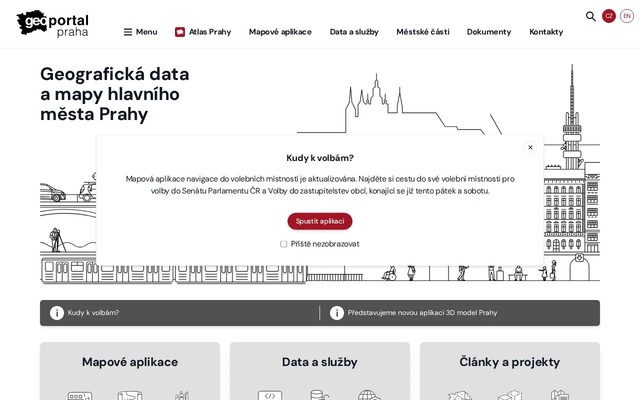 Geoportal of the city of Prague homepage screenshot