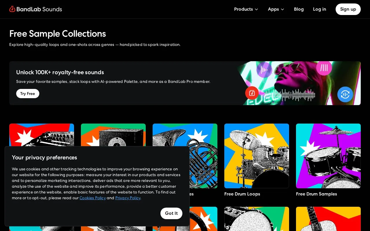 BandLab Samples homepage screenshot