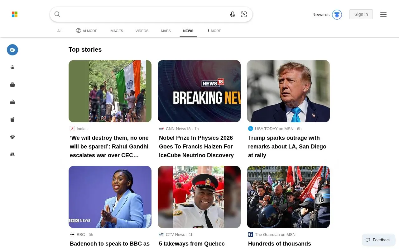 Bing News homepage screenshot