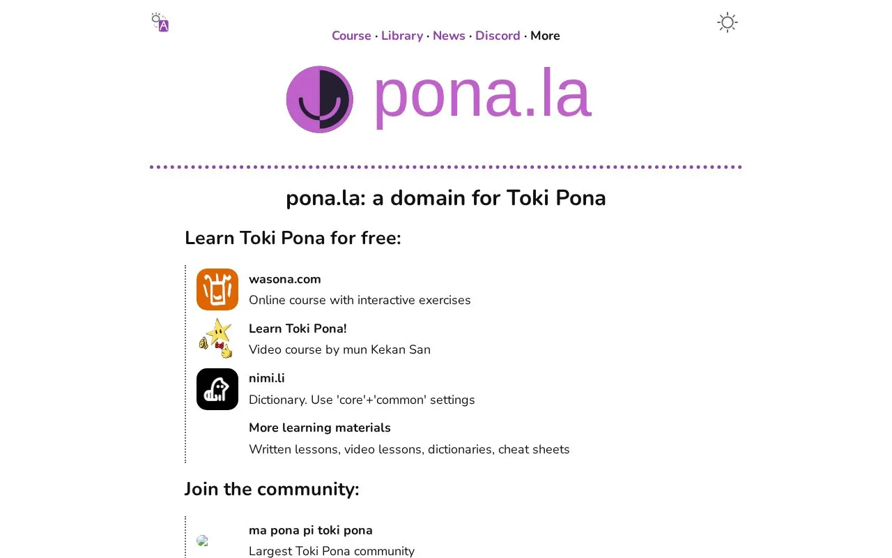 pona.la homepage screenshot