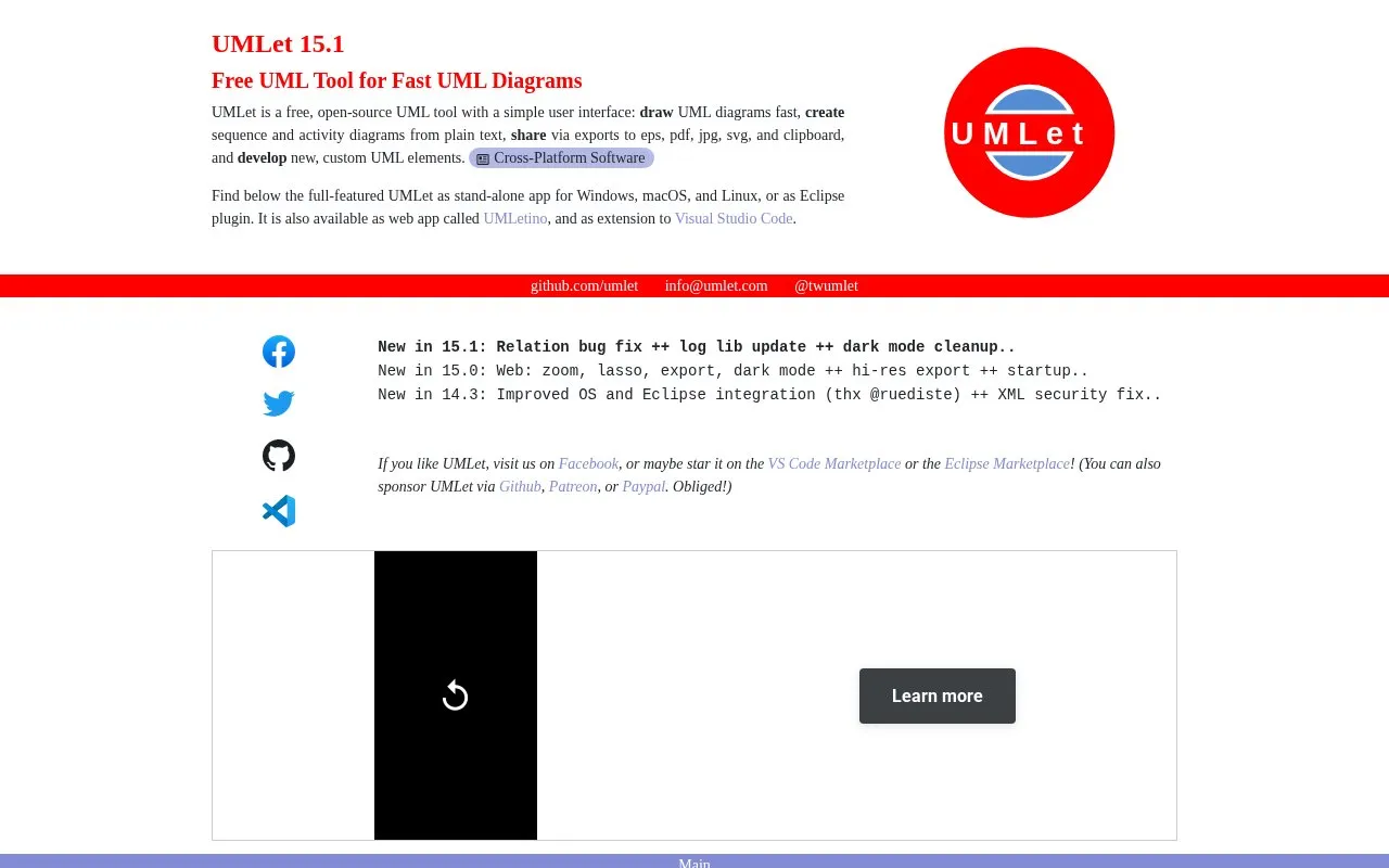 UMLet homepage screenshot