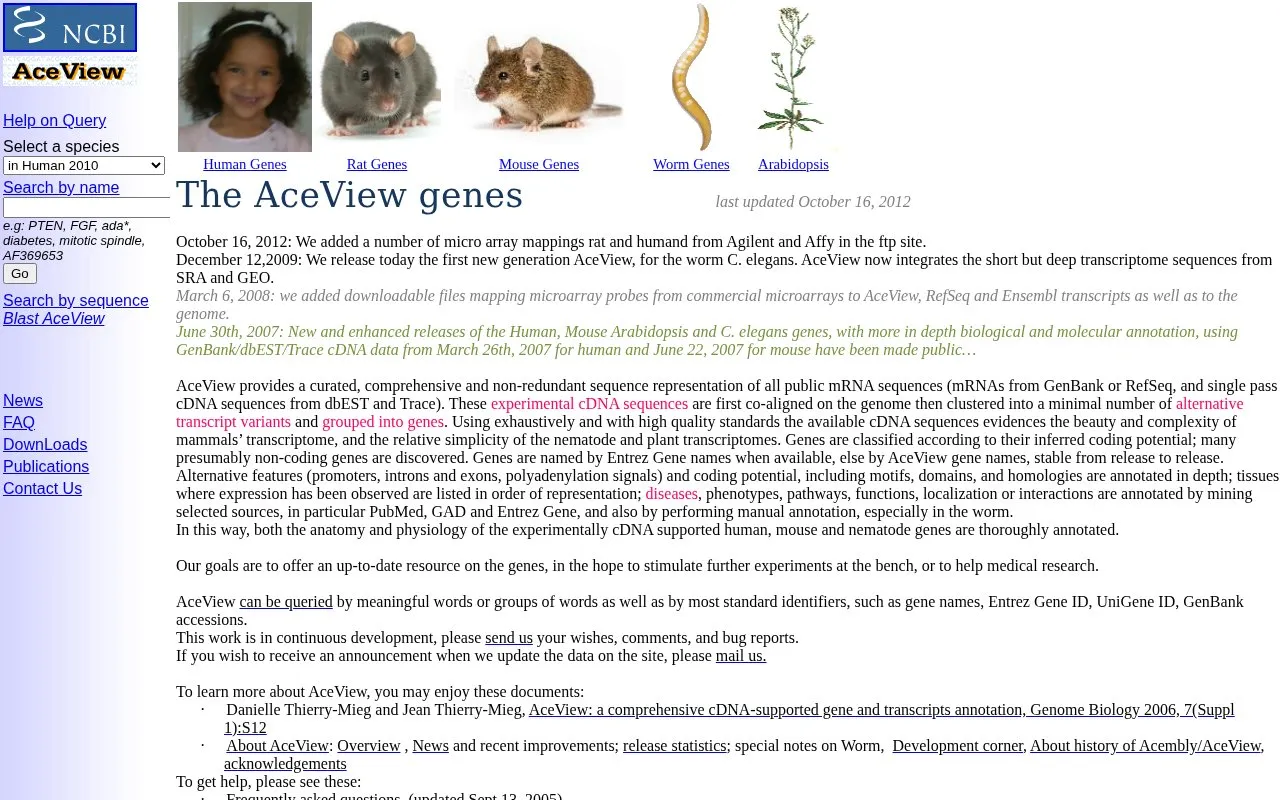 AceView homepage screenshot
