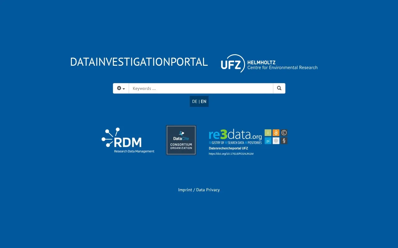 Datenrechercheportal UFZ homepage screenshot