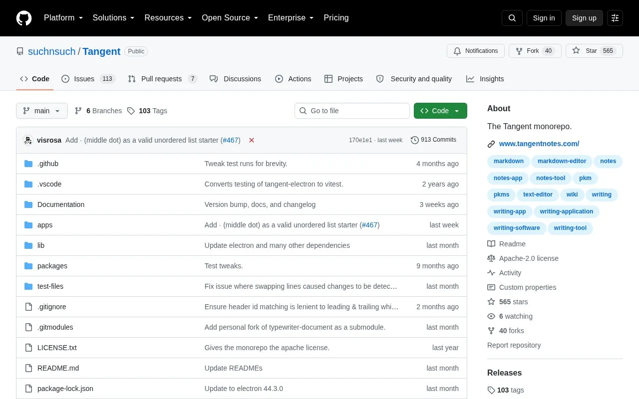 Tangent homepage screenshot