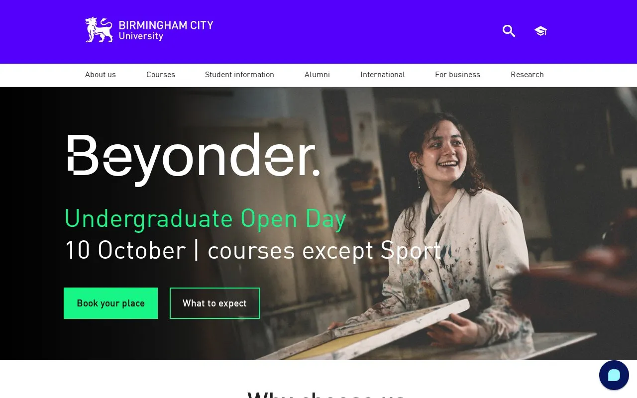 Birmingham City University homepage screenshot
