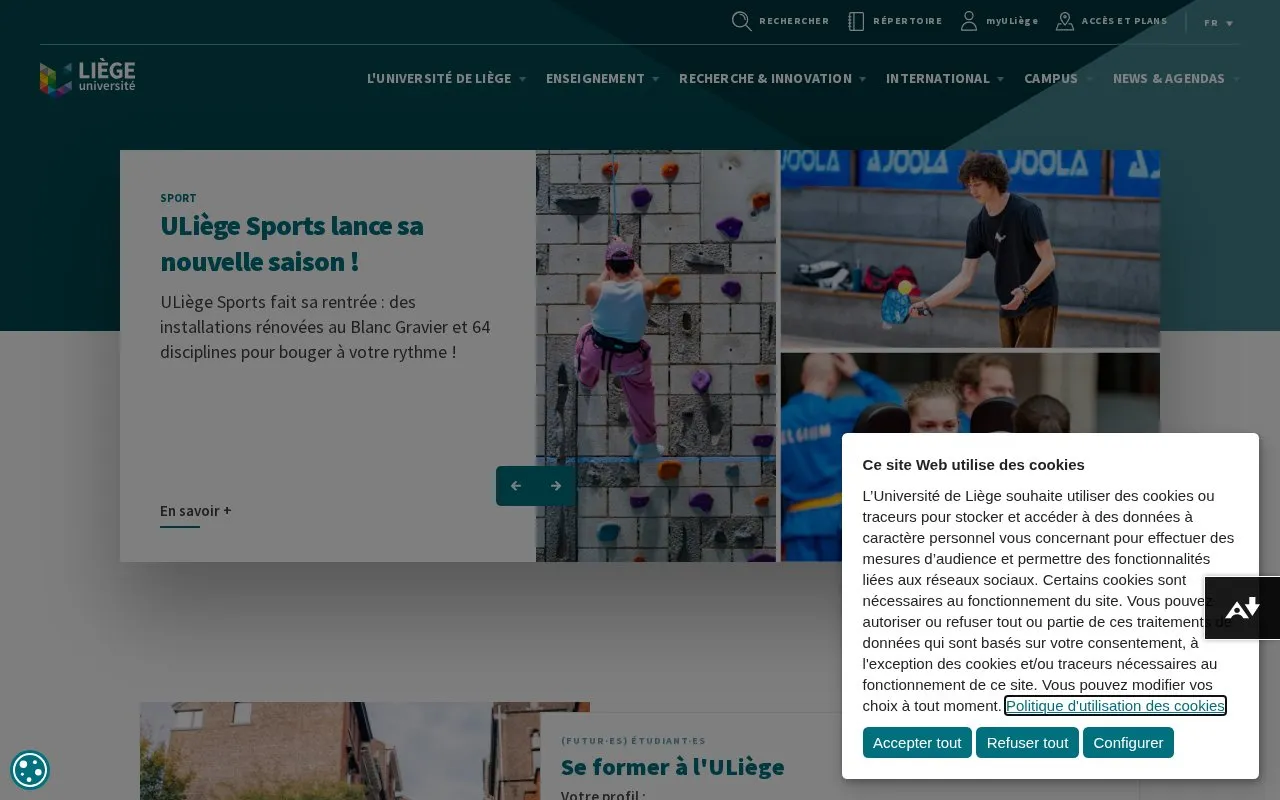 Universite de Liege homepage screenshot
