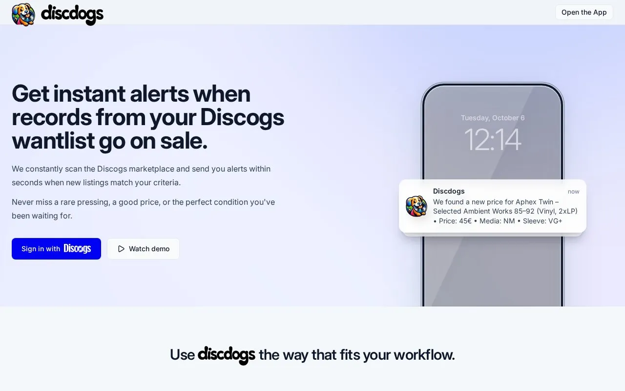Sale Notifications homepage screenshot