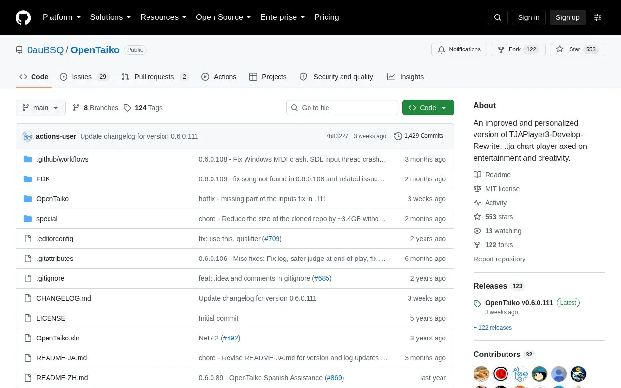 OpenTaiko homepage screenshot