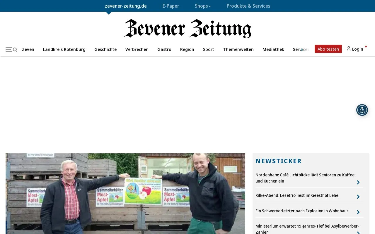 Zevener Zeitung homepage screenshot