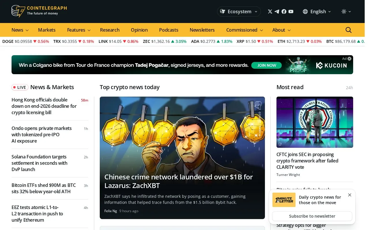 Cointelegraph homepage screenshot