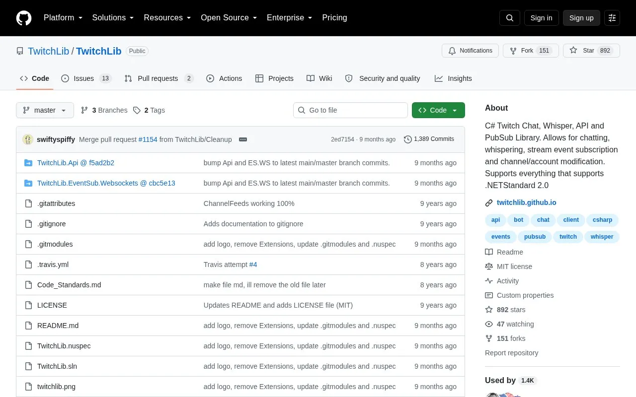 TwitchLib homepage screenshot