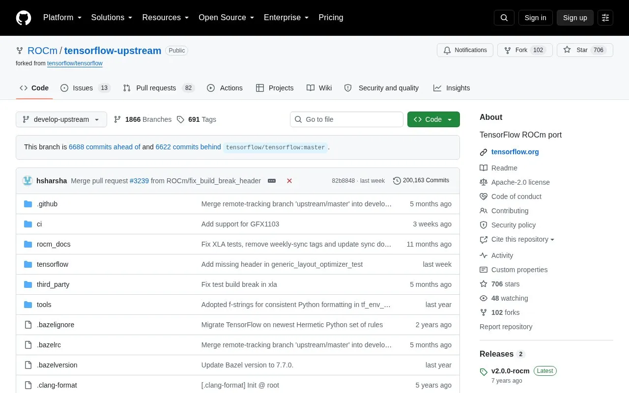 tensorflow-upstream homepage screenshot