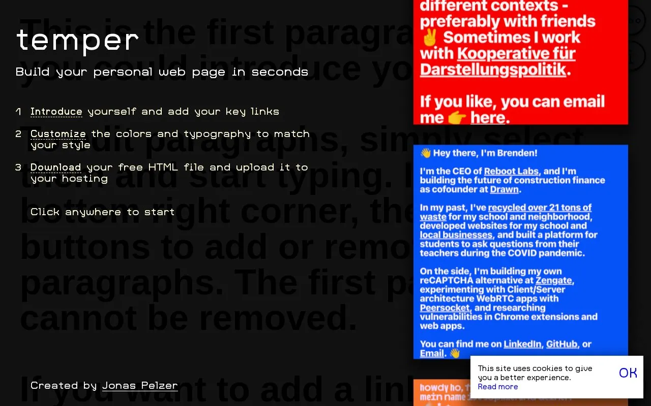 Temper homepage screenshot
