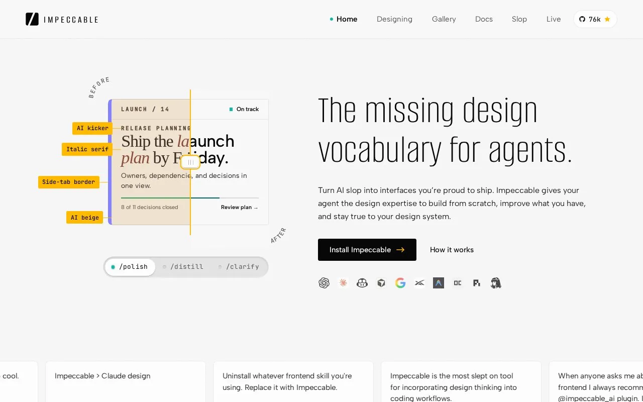 Impeccable homepage screenshot