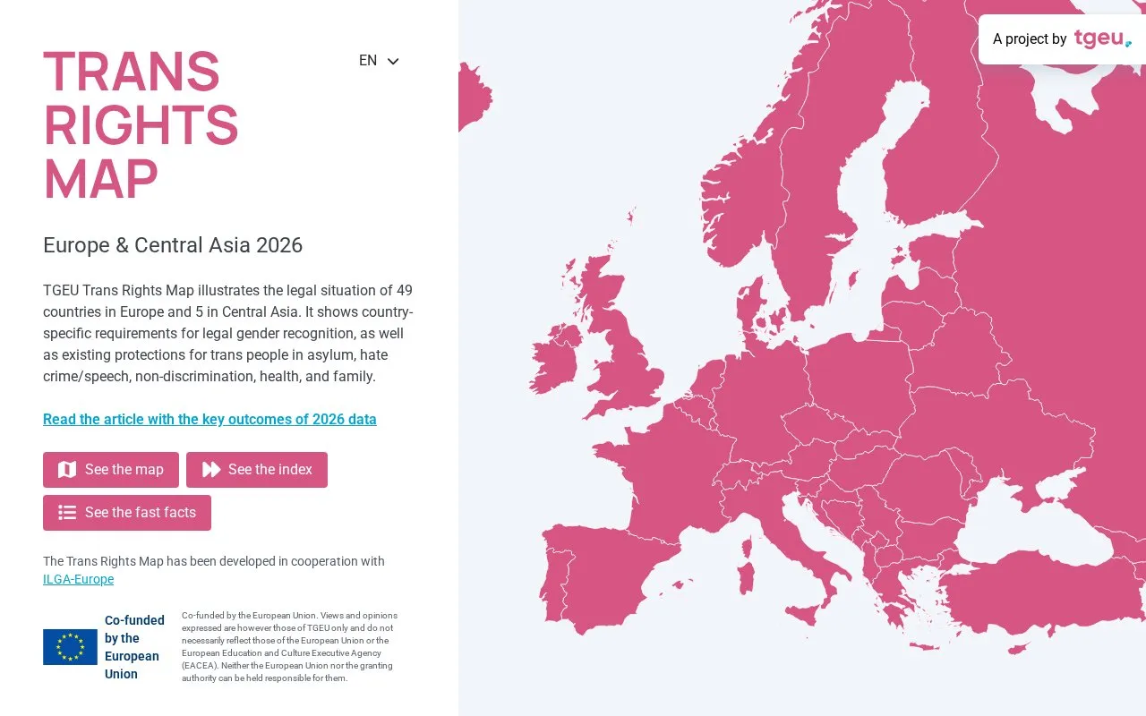 Trans Rights Map homepage screenshot