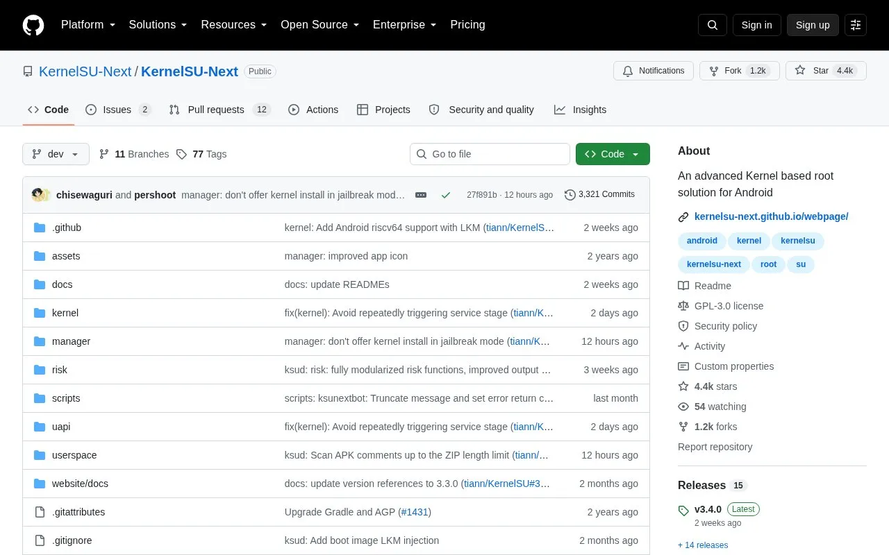 Kernel Su Next homepage screenshot