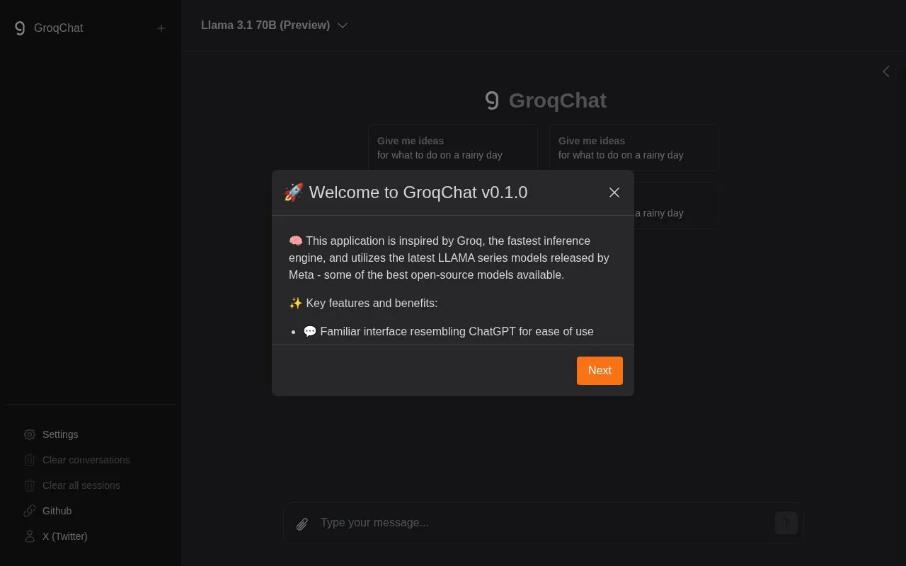 GroqChat homepage screenshot