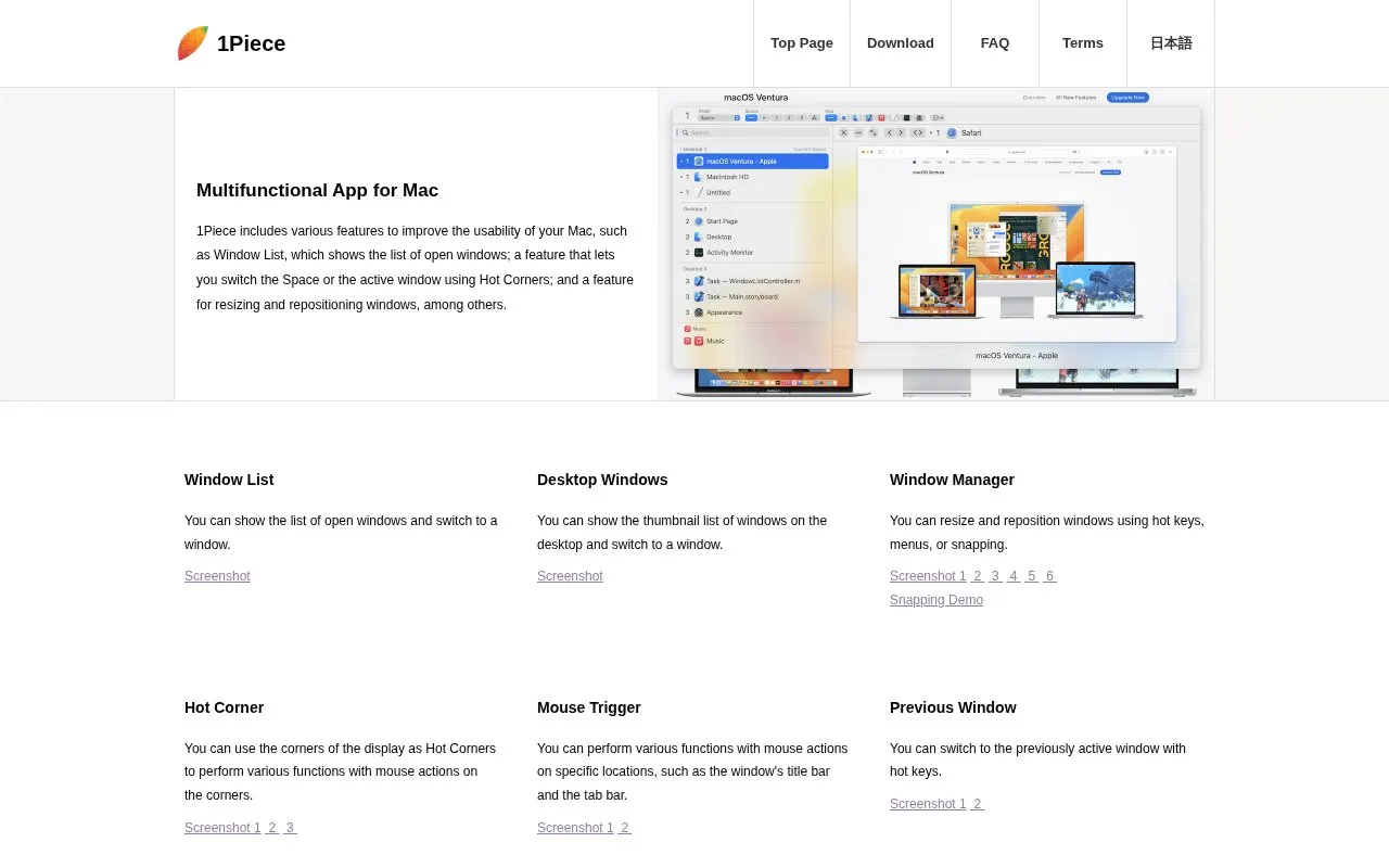 1Piece homepage screenshot