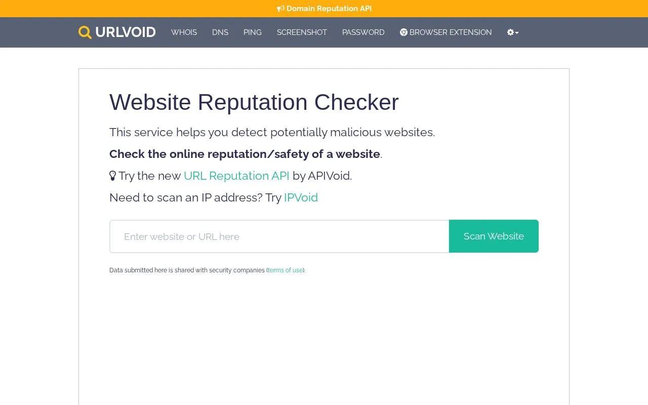 URLVoid homepage screenshot
