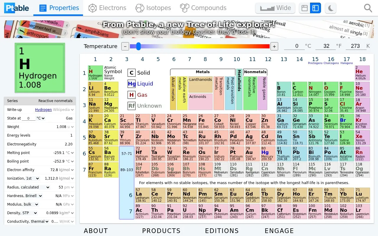 Ptable homepage screenshot