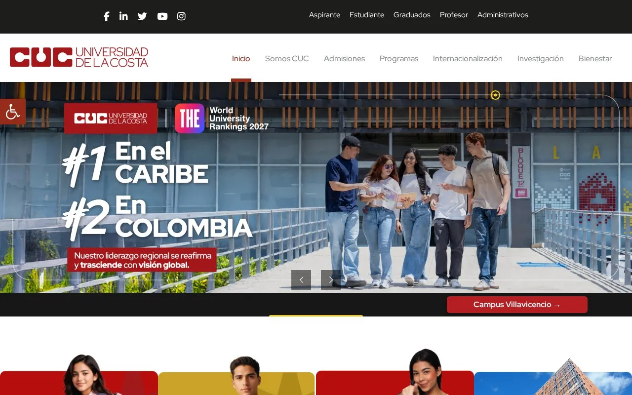 Universidad de la Costa homepage screenshot