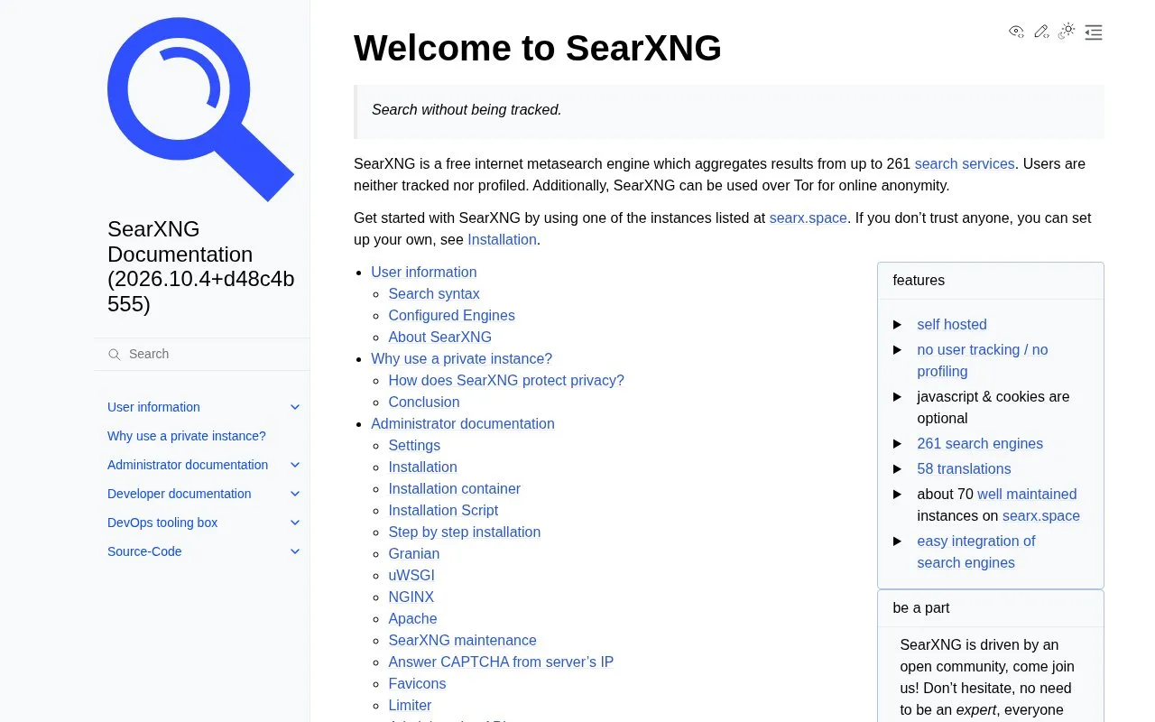 Docs / Hosting homepage screenshot