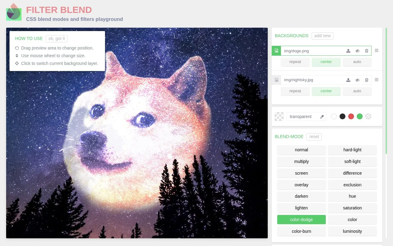 FilterBlend homepage screenshot