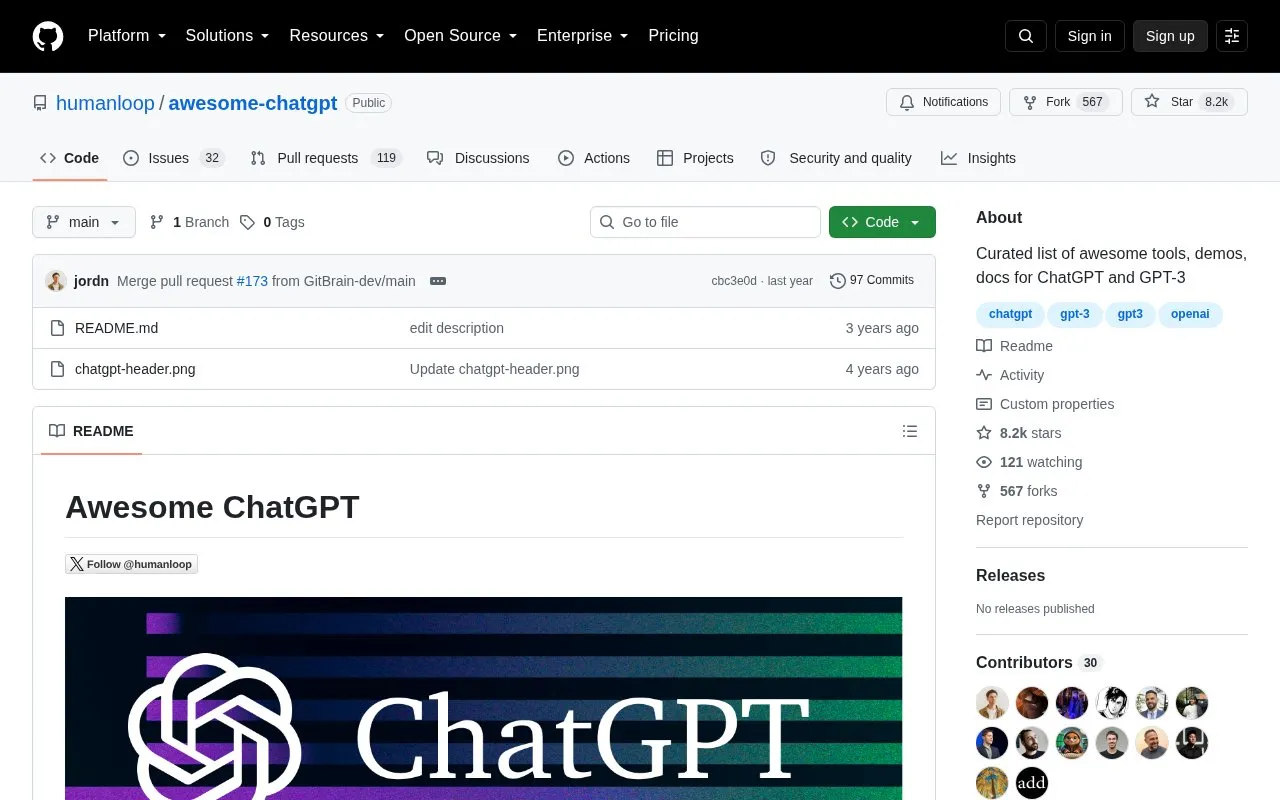 Awesome ChatGPT homepage screenshot