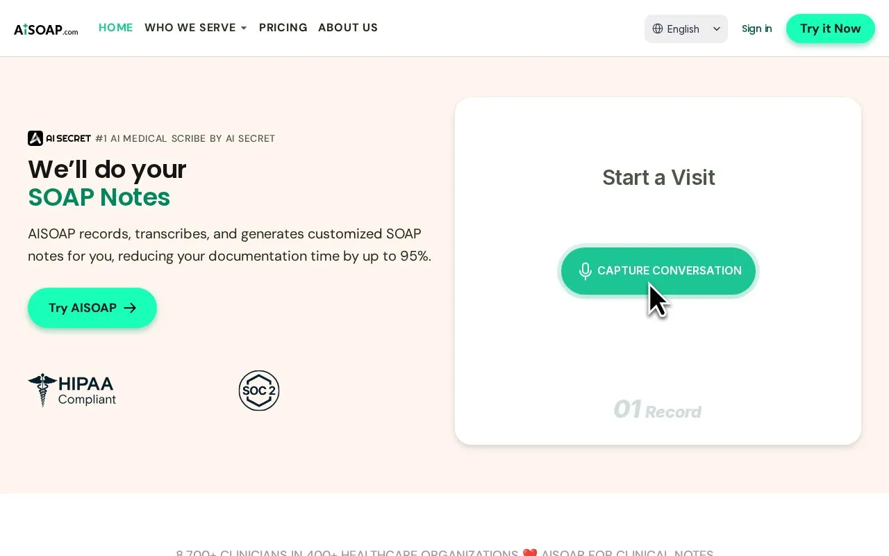 AISOAP homepage screenshot