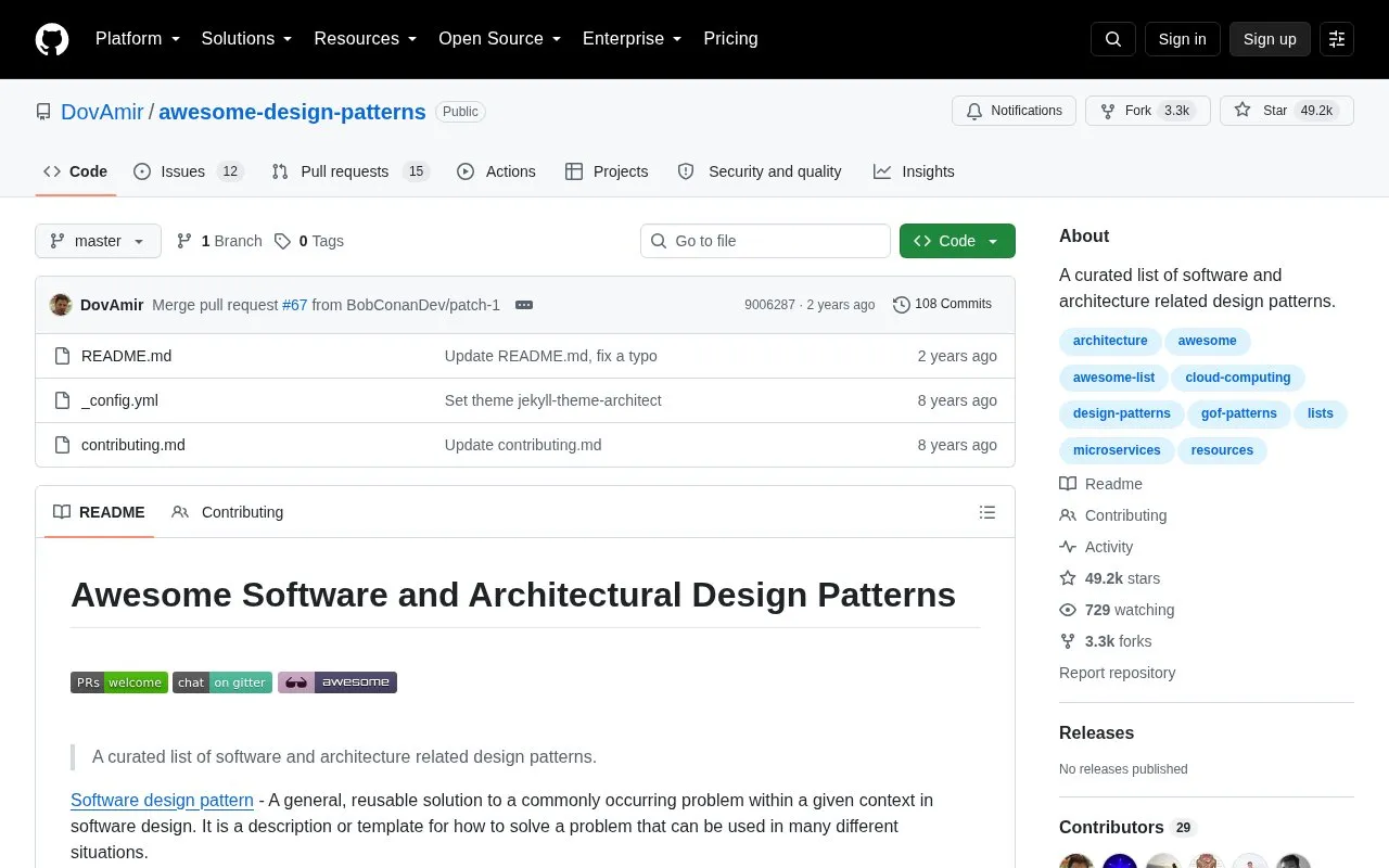 Awesome Design Patterns homepage screenshot
