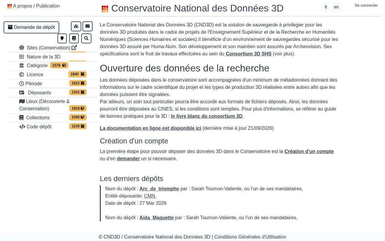 National 3D Data Repository homepage screenshot