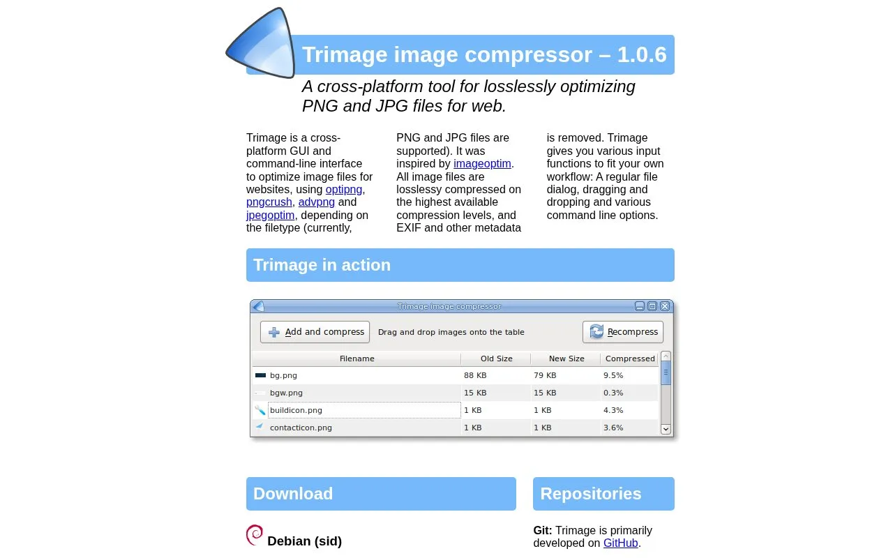 Trimage homepage screenshot