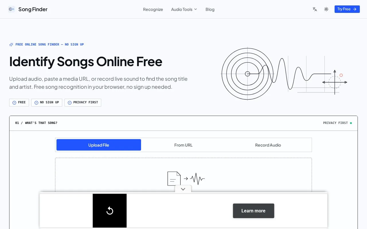 SongFinder homepage screenshot