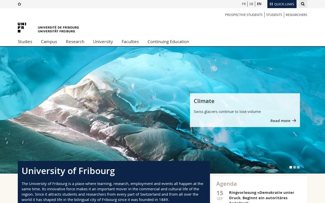 Universite de Fribourg homepage screenshot
