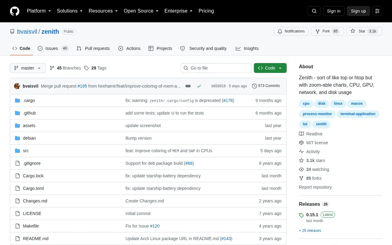 Zenith homepage screenshot