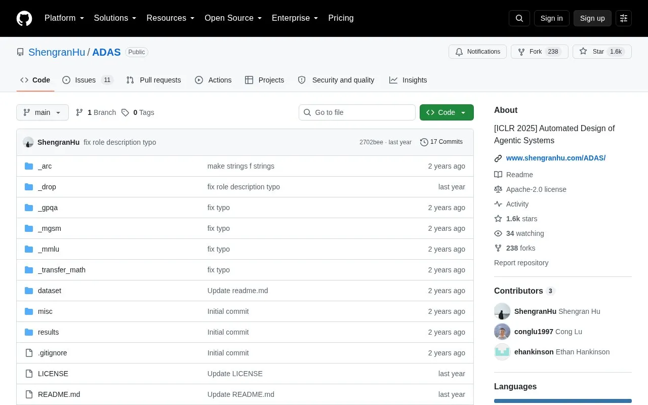 ADAS homepage screenshot