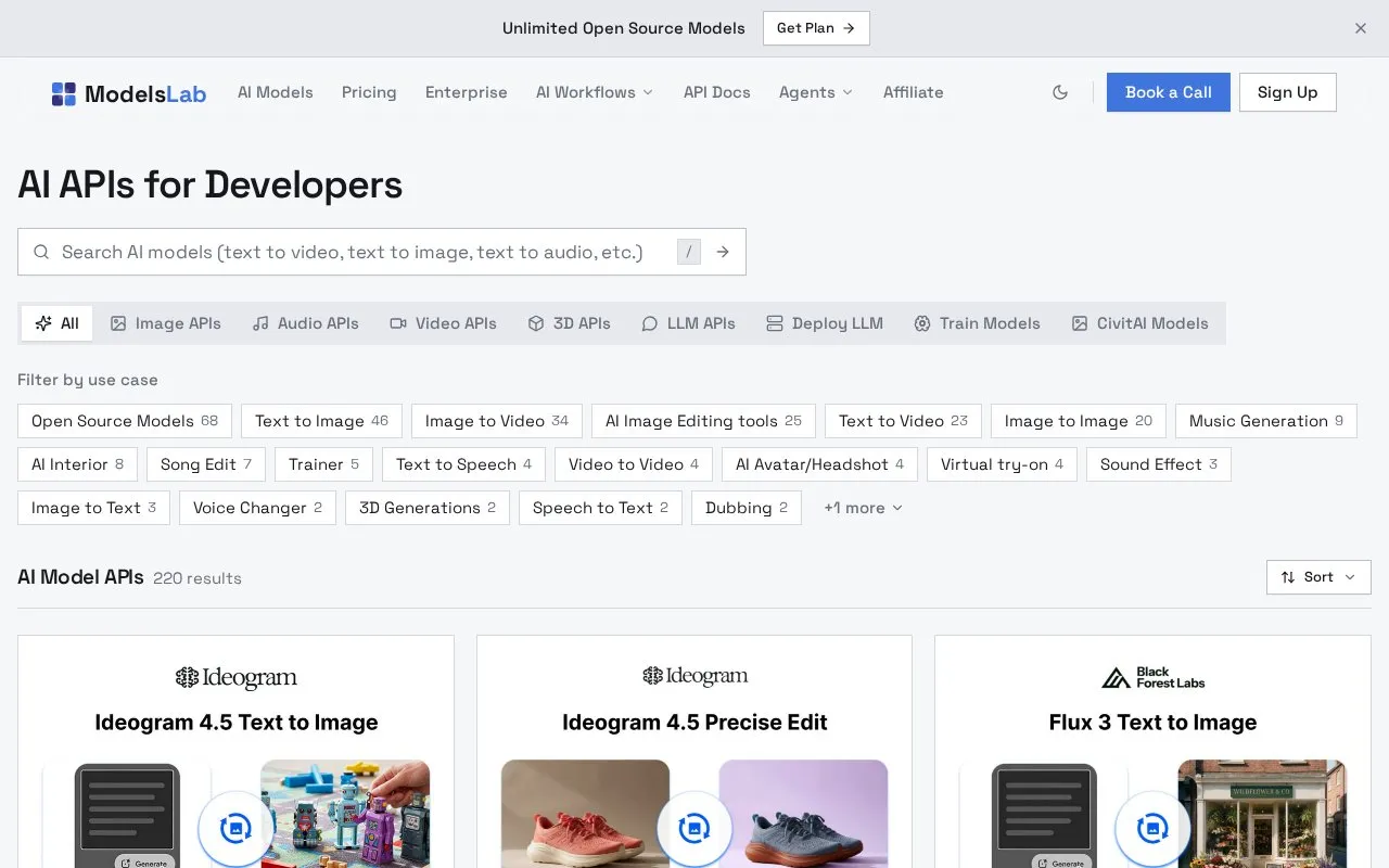 ModelsLab homepage screenshot