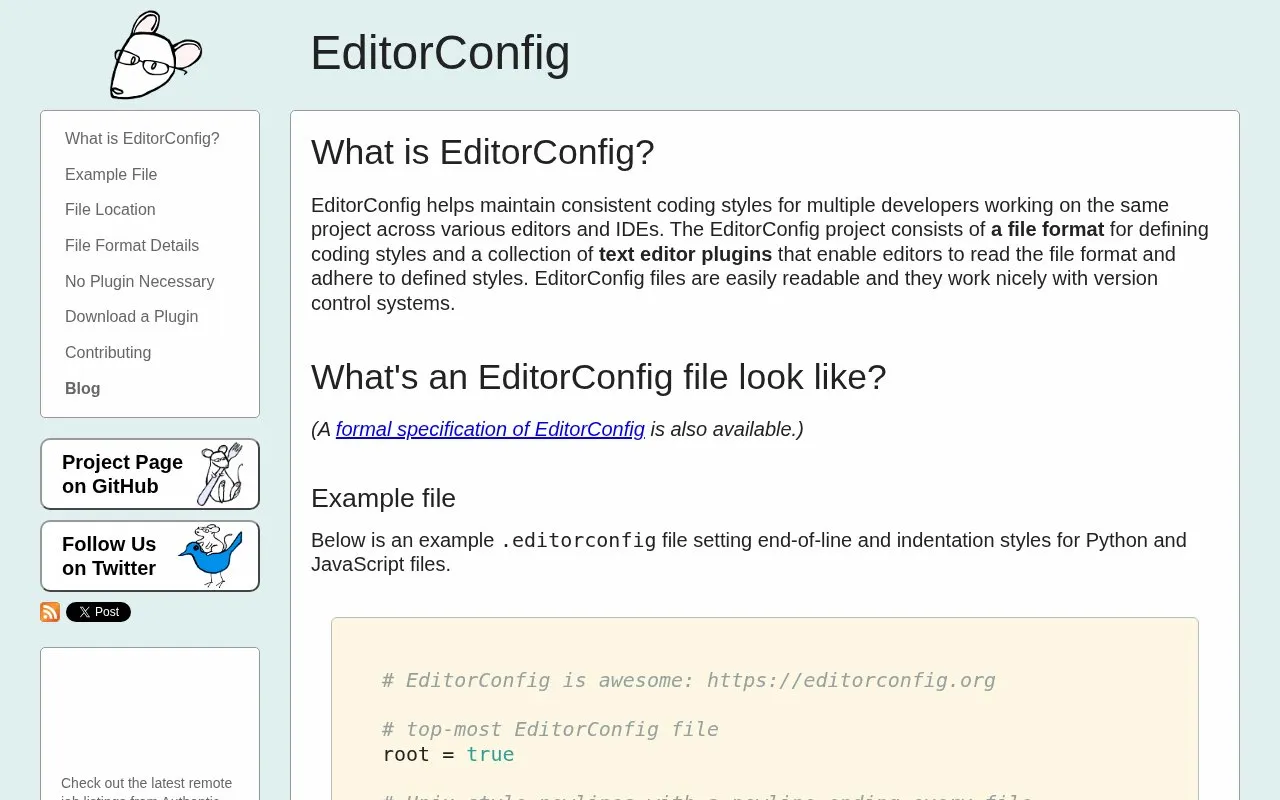editorconfig homepage screenshot
