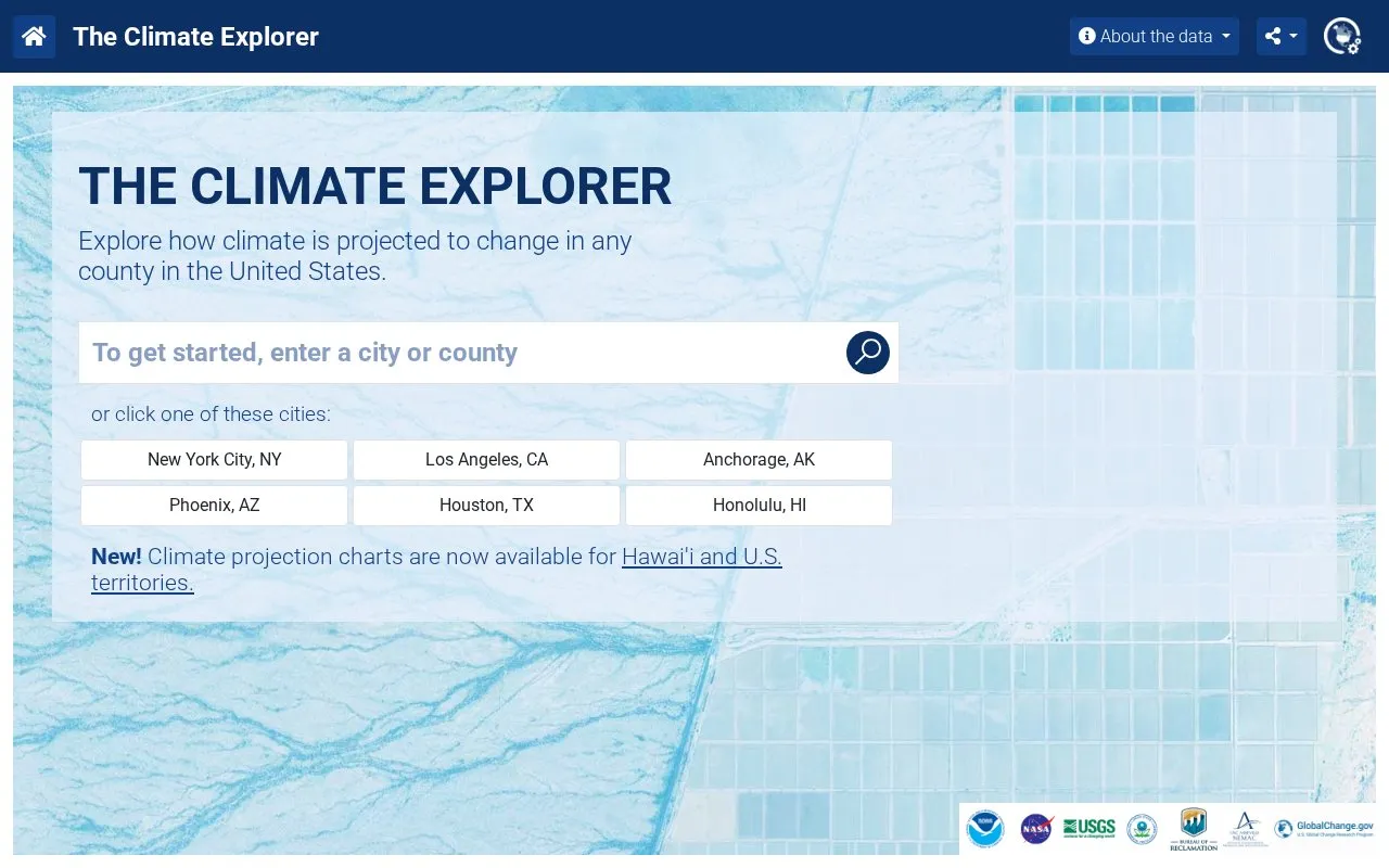 Climate Explorer homepage screenshot