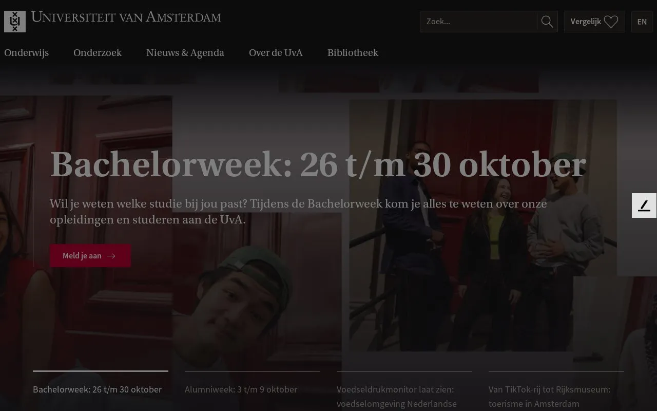 University of Amsterdam homepage screenshot