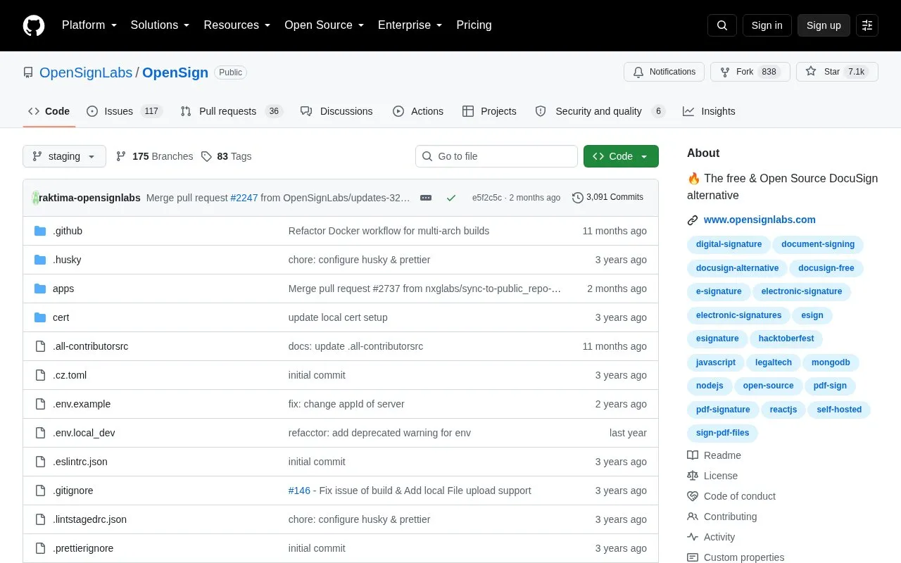 OpenSign homepage screenshot