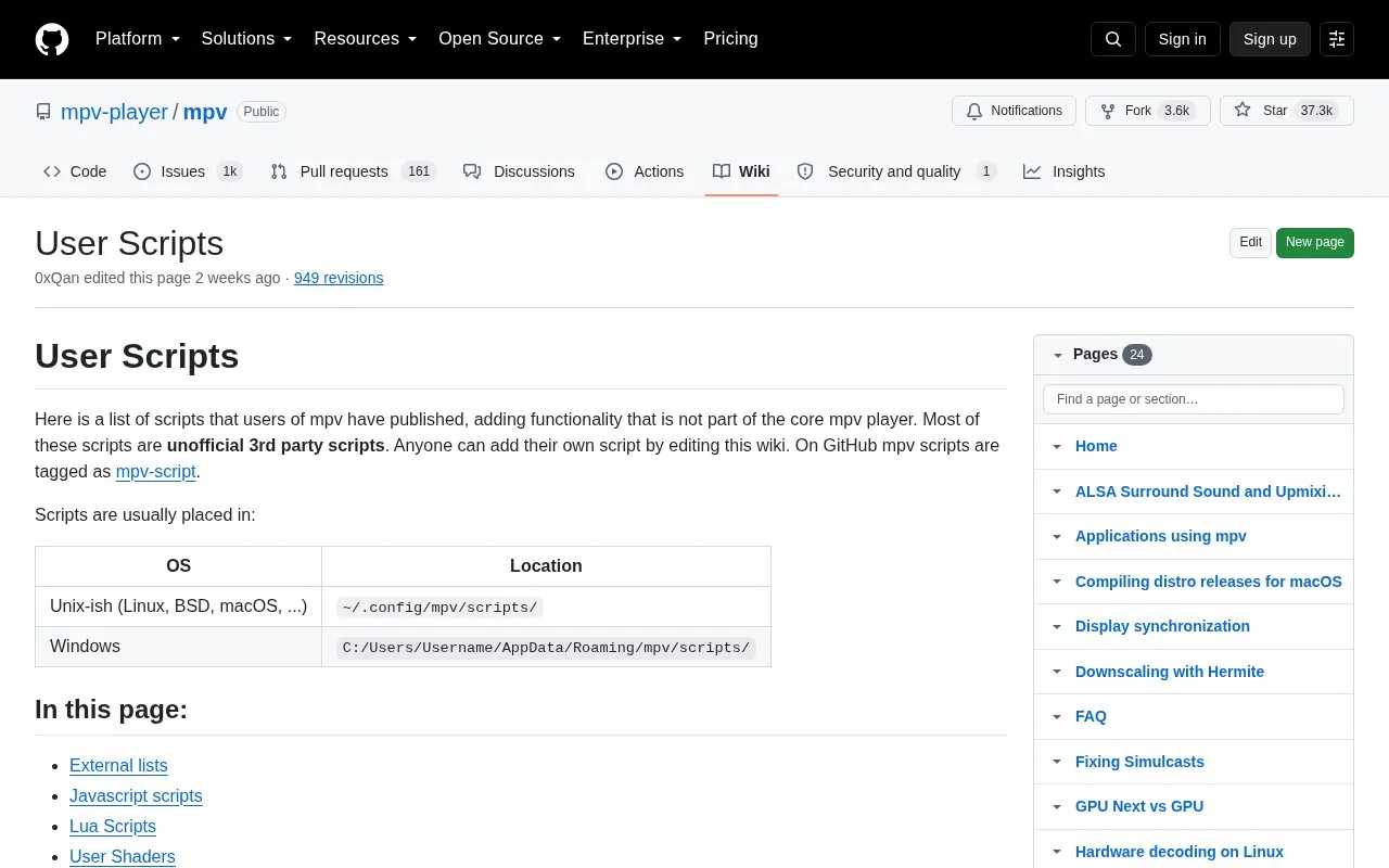 MPV Scripts homepage screenshot