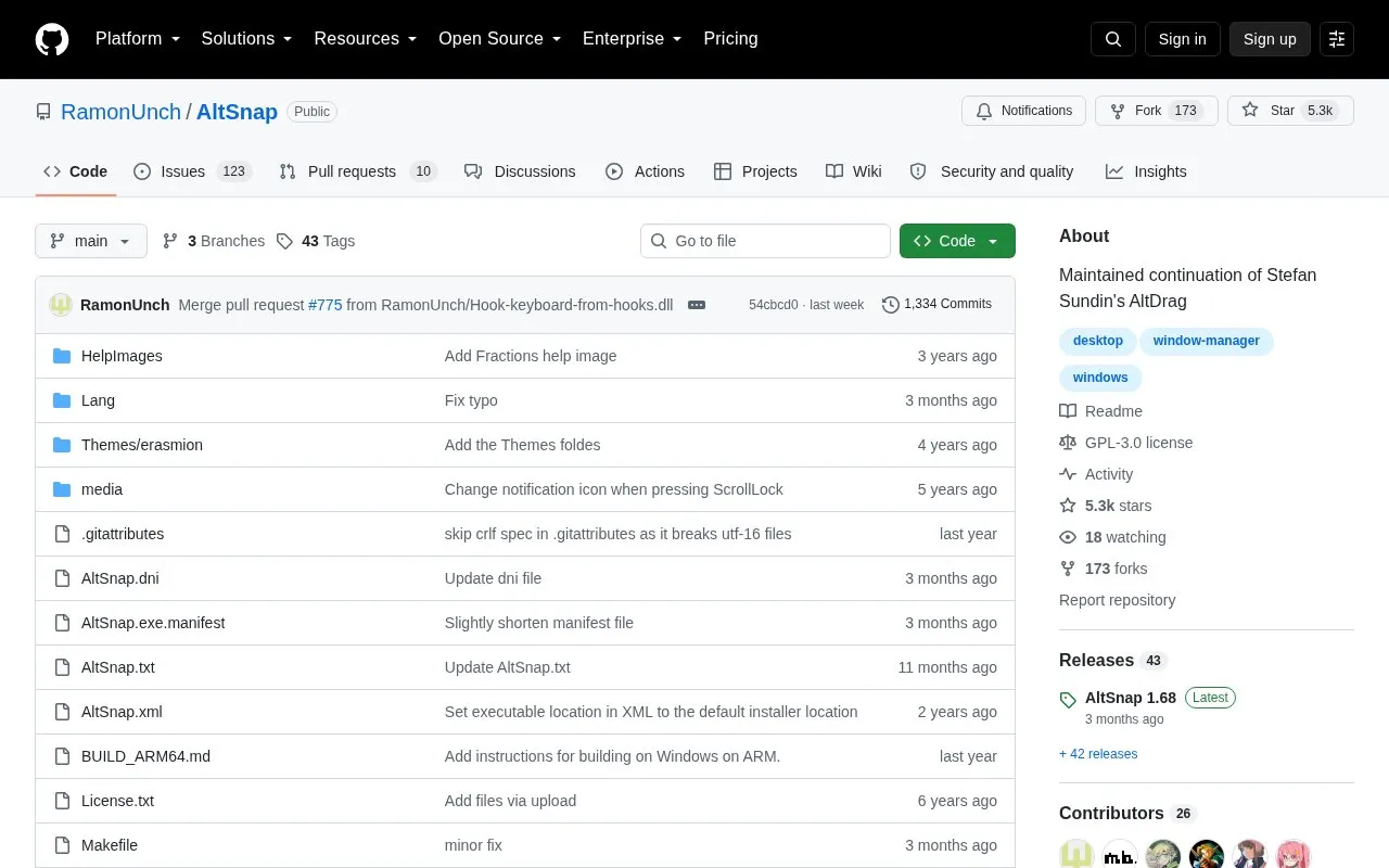 AltSnap homepage screenshot